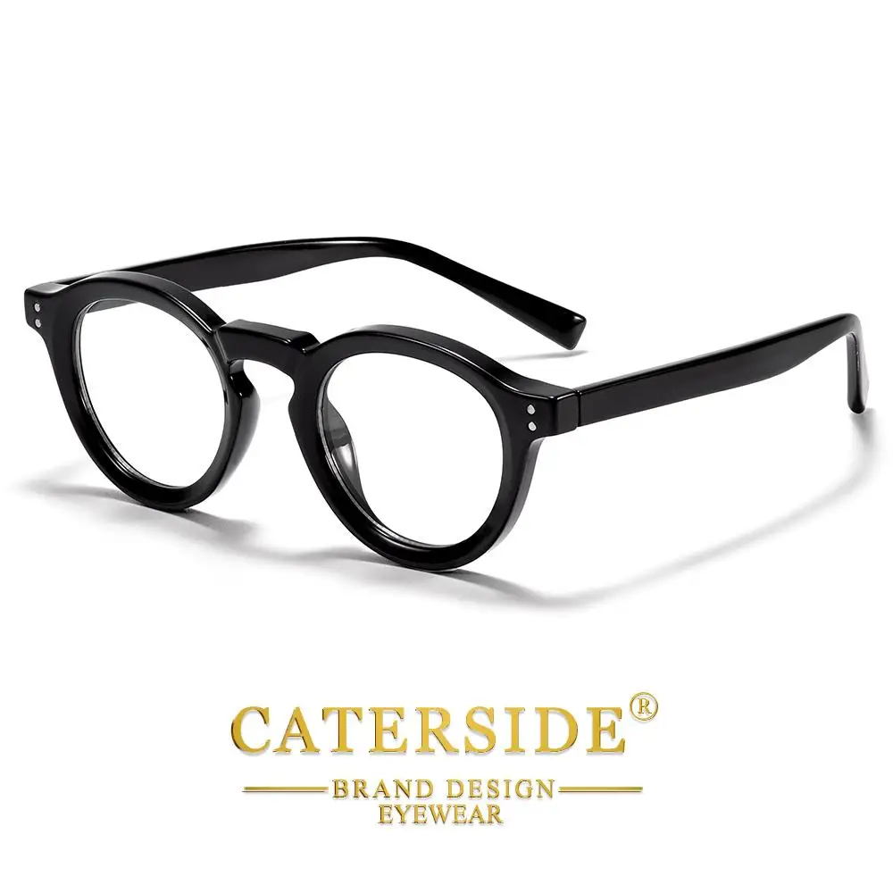 CATERSIDE Modische Herren-Anti-Blaulicht-Brille mit Rundrahmen und Zellulose-Propionat-Bügelspitzen für Damen, Dekorative Brille – Detail 7