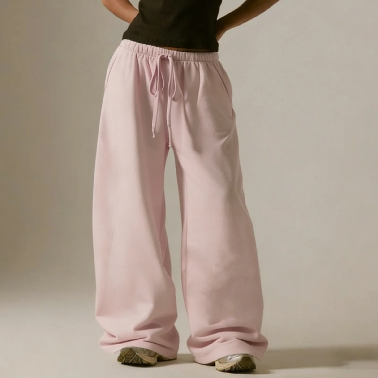 

Женские весенне-летние однотонные широкие брюки-джоггеры с принтом банта, модные повседневные брюки на резинке с карманами