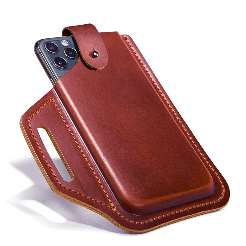 Leather Belt Phone Pouch, Leather Cell Phone Holster, Universal Leather Phone Case with Belt Loops, for Men and Women Large Coff