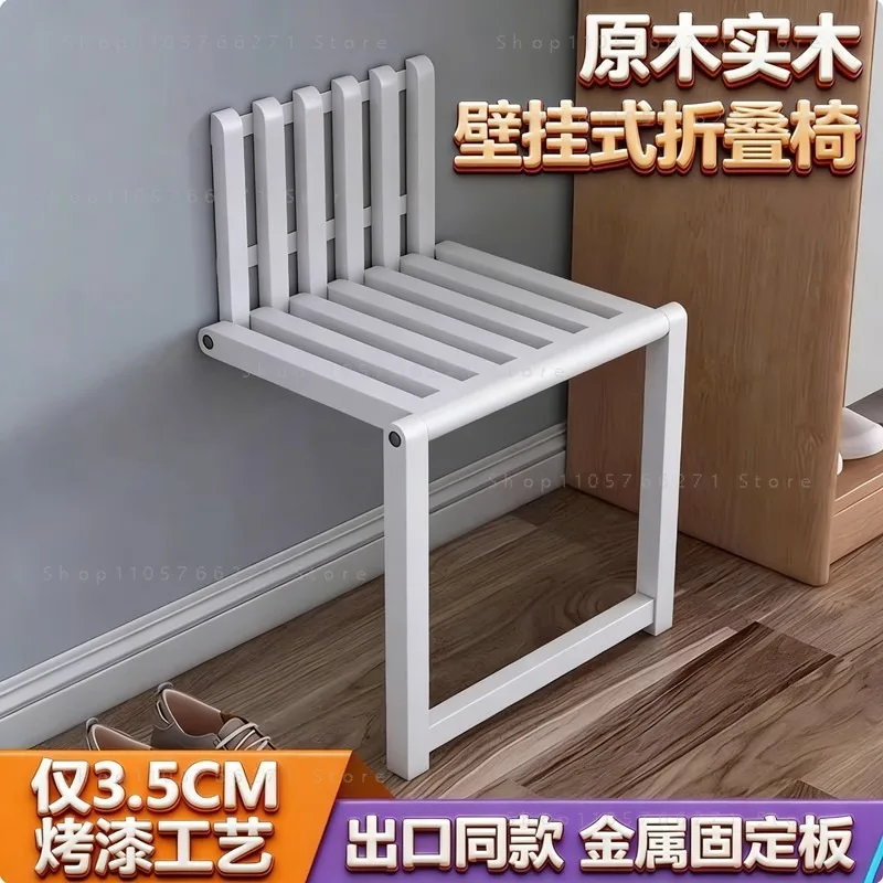 Wall Mounted Folding Chair Solid Wood Porch Chair Door Shoe Cabinets Space Saving Chairs Folding Bathroom Balcony Living Stool