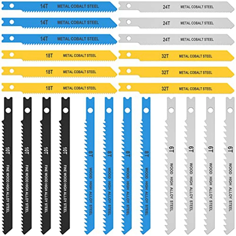 24Pcs High Assorted Saw Blades Jig Saw Blade Includes 6T 8T 10T 14T 18T 24T 32T For Wood Metal Plastic Cutting