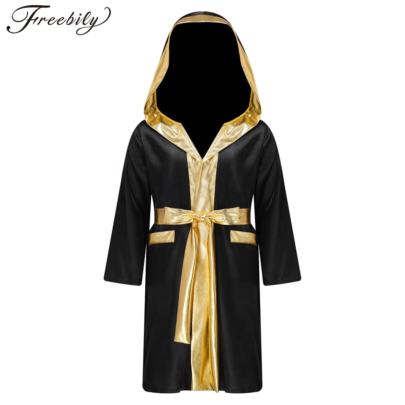 Kids Boys Boxing Robe Boxer Costume Hooded Cloak Robe Boxing Kickboxing Fight Muay Thai Gown Uniform Halloween Cosplay Costumes