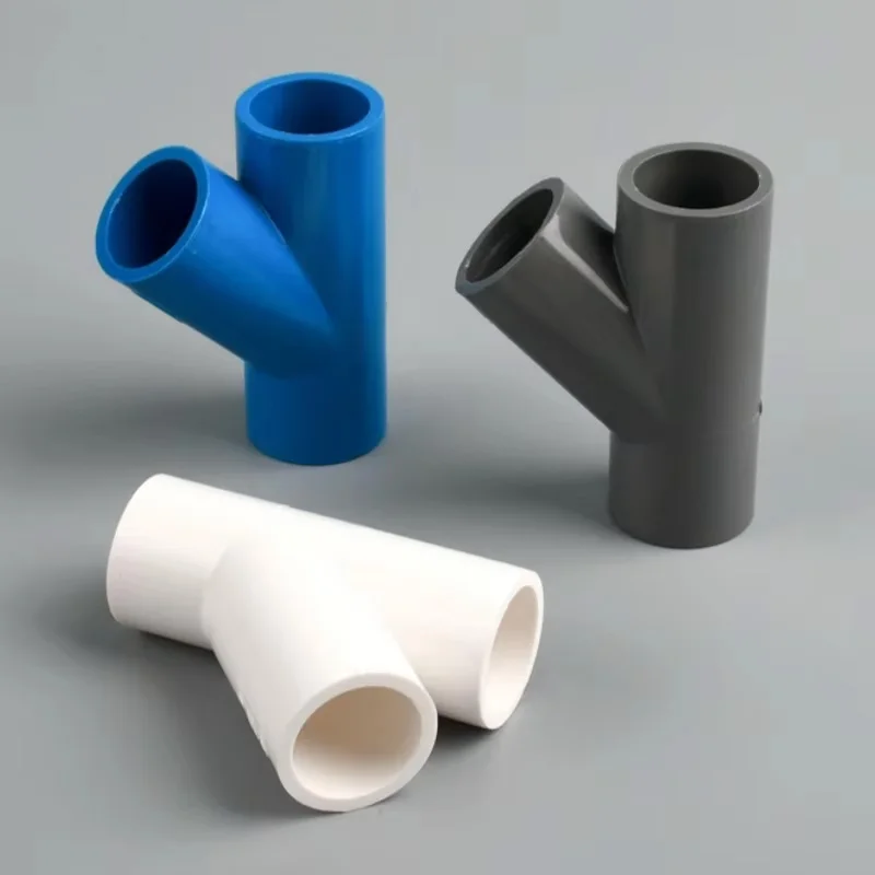 1-10pcs/lot PVC 45 Degree Tee Joint Water Supply Pipe Fittings 20/25/32/40mm White Blue Gray Pipe Plumbing Fittings