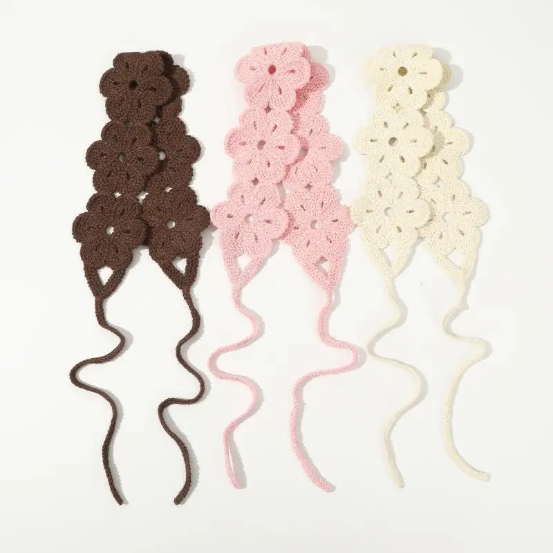 Elegantes französisches Strick-Stirnband im Retro-Landhausstil, gehäkeltes Blumen-Haarband, böhmischer pastoraler Haarschleier für Frauen und Kinder – Detail 4