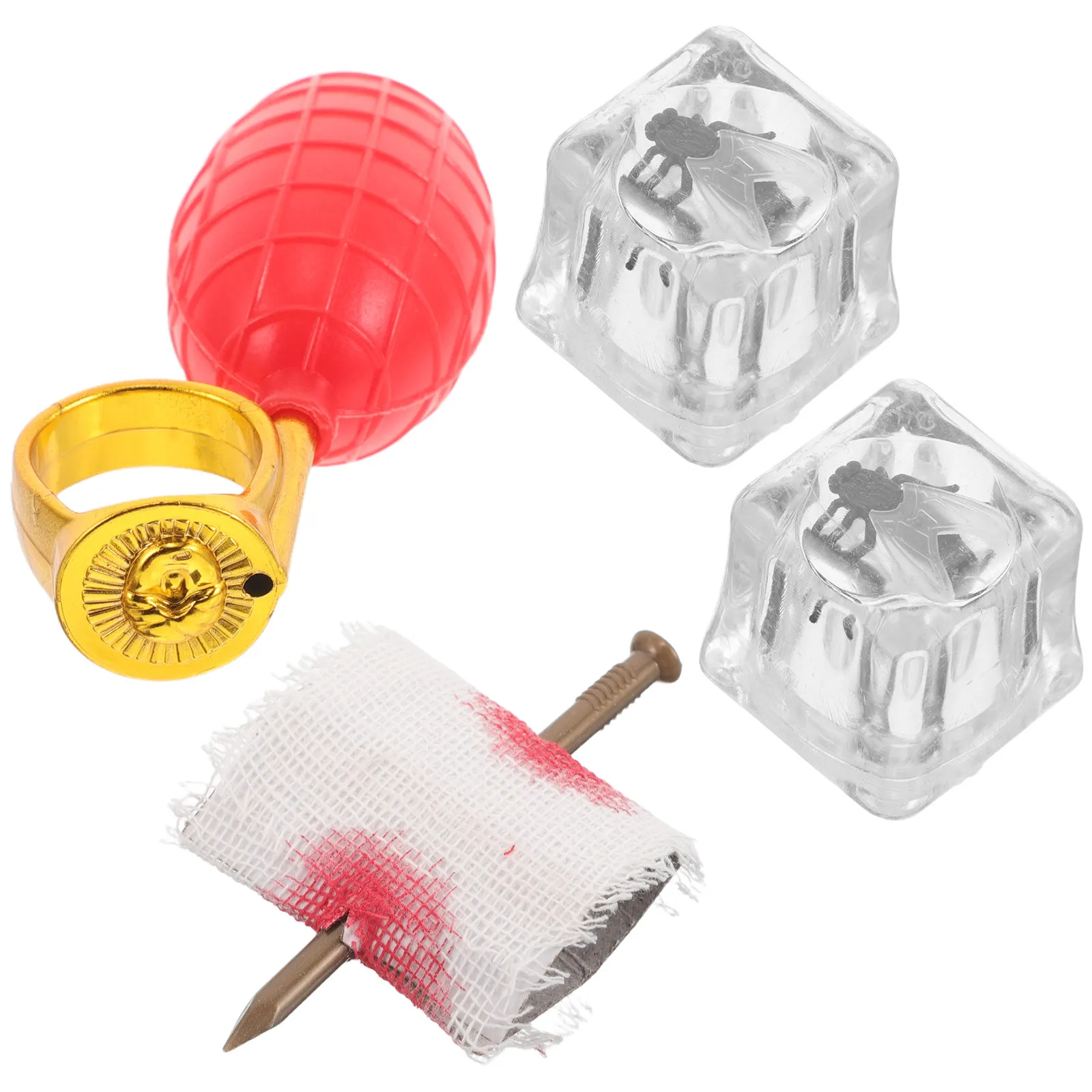 4Pcs Prank Kit Halloween April Fools Day Party Water Spray Ring Fake Nail Through Finger Realistic Cubes