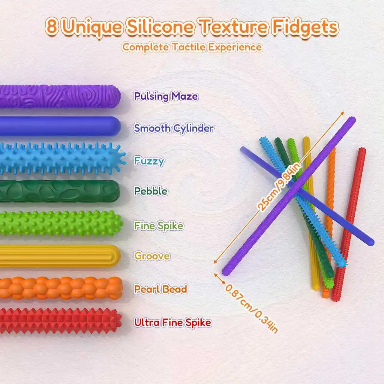 Jouets Fidget texturés en Silicone Flexible, 8 pièces, pour enfants et adultes, soulagement de l'anxiété, jouet sensoriel, motricité Fine, cadeaux de noël
