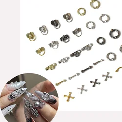 50 adet Vintage gotik tarzı tırnak sanat Charm alaşım altın/gümüş parıltılı Hollow çapraz dairesel halka tırnak dekorasyon lüks tırnak parçaları