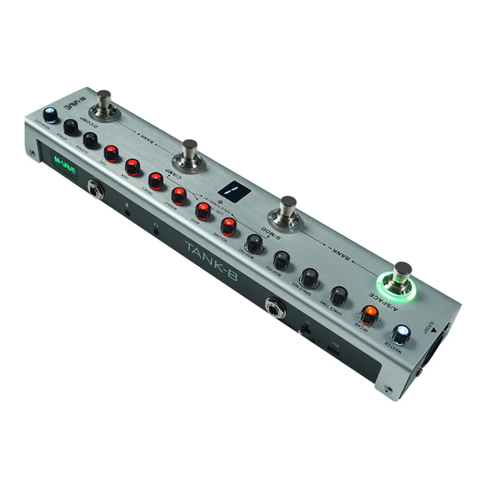 M-Vave Tank-B- 36 Preestableces de graves instantáneos recargables, 8 cabinas Ir, Mod/delay/reverberación Conmutación de tono con un solo clic para conciertos vivos