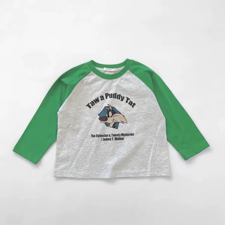 Long-sleeved T-shirt Spring Autumn New Boys And Girls Cartoon Contrast Bottoming Shirt Baby Korean Version Cute Soft Cotton Top