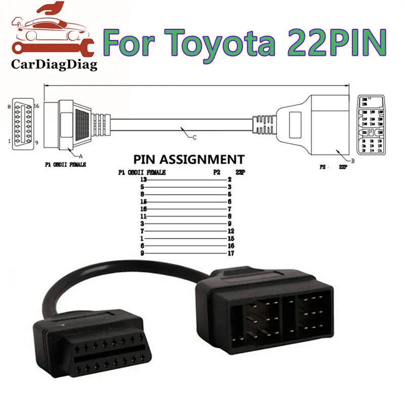 

Высококачественный диагностический кабель для диагностического разъема Toyota OBD2, 22PIN к OBDII, 16-контактный разъем, кабель-адаптер, передача