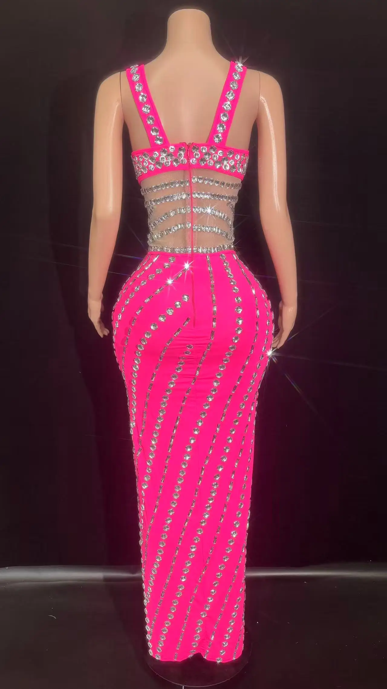 ชุดเดรสยาวประดับคริสตัลวิบวับสำหรับผู้หญิง สไตล์เซ็กซี่ เหมาะสำหรับงานกลางคืน งานเลี้ยงฉลองวันเกิด ถ่ายภาพ แสดงบนเวที