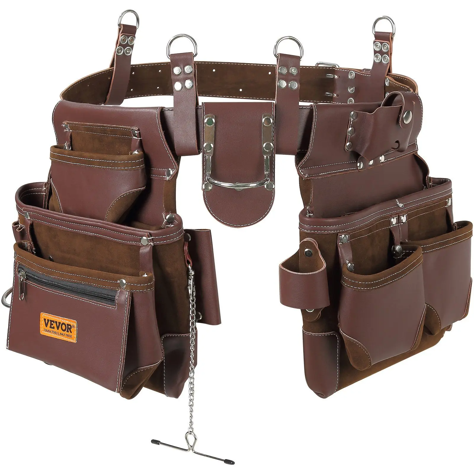 Tool Belt, 22 Pockets, Premium PU Heavy Duty Tool Pouch Bag, Framer, Brown Carpenter, Handyman, Woodworker, Construction,