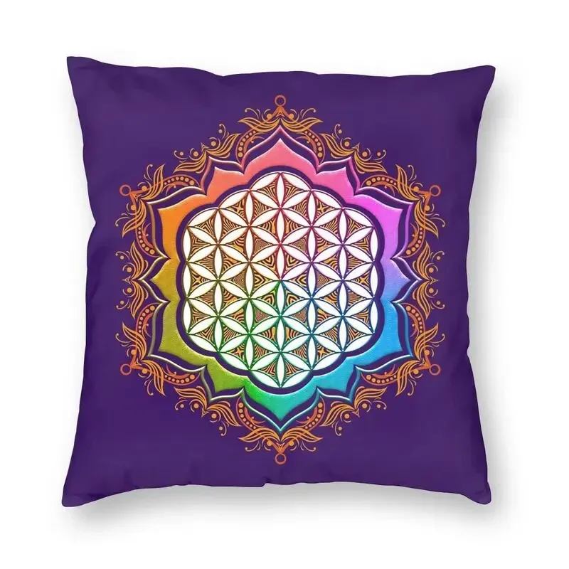 Flower Of Life Golden Light Energy Cushion Cover 40x40 Decoration 3D Print Geometric Mandala Throw Pillow for Car Two Side