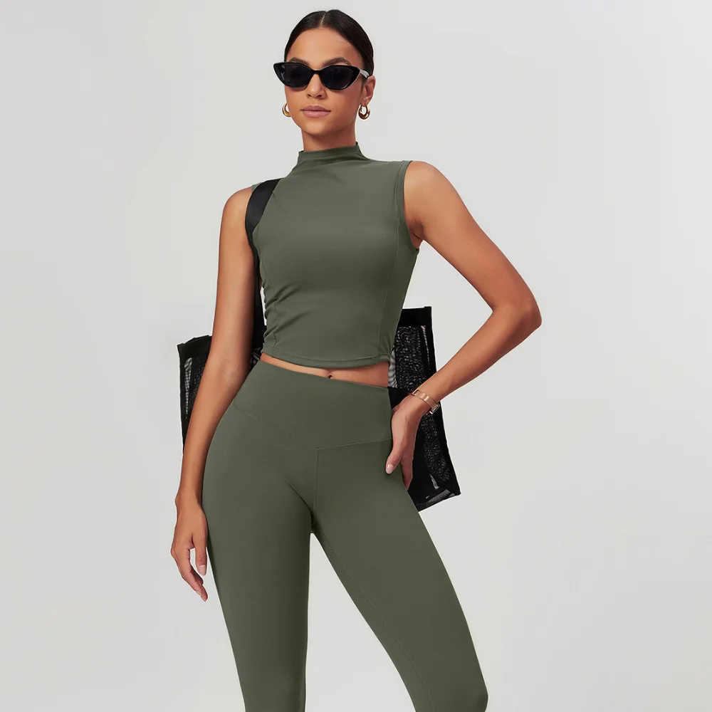Conjunto de roupa de yoga de ajuste fino feminino elegante treino ginásio conjunto de fitness, design de volta lisonjeiro confortável ginásio yoga roupas conjunto casual