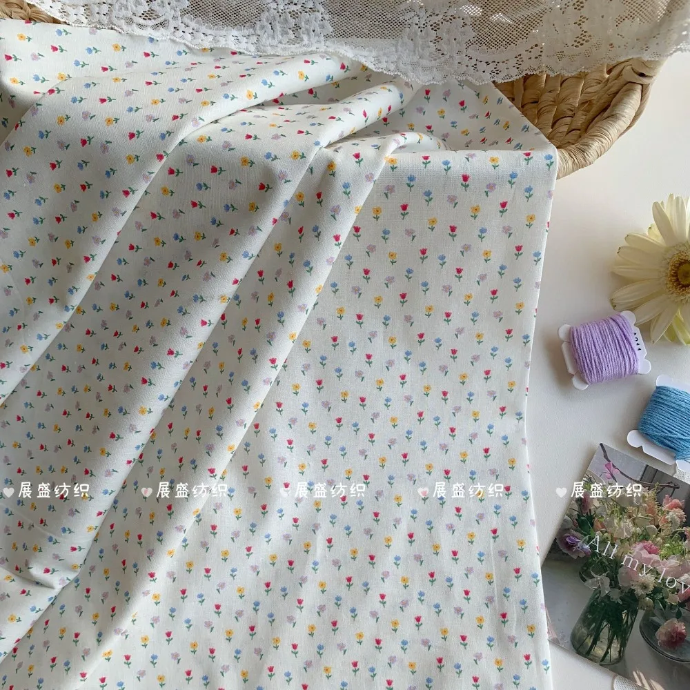140x50cm Cotton Fabric with Checkered Floral Print for DIY Hair Ties Bandanas Bags Clothes Sewing Cloth