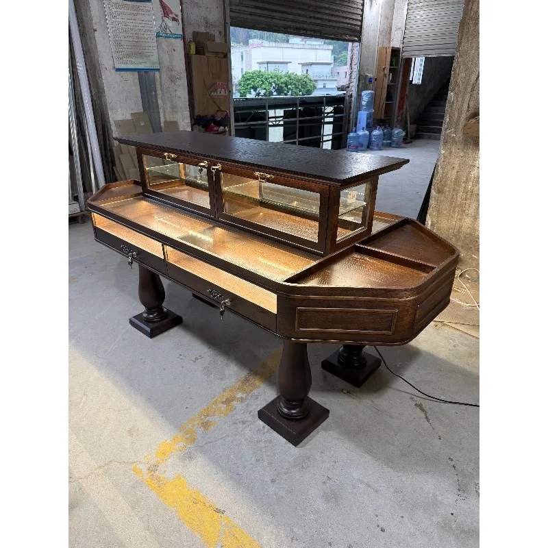 Retro Jewelry Counter Glass Display Cabinet Medium Ancient Jewelry Showcase Jewelry Display Cabinet Jade Jade Zhongdao Cabinet