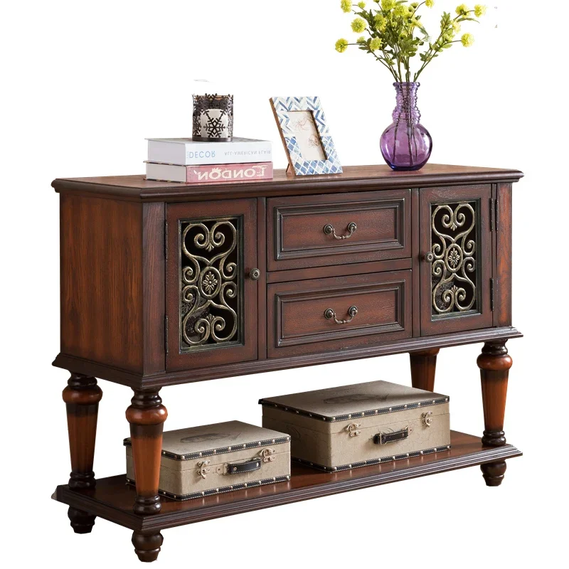 European side cabinet Solid wood American porch cabinet Wine cabinet Carved end view side cabine Long side table Living room