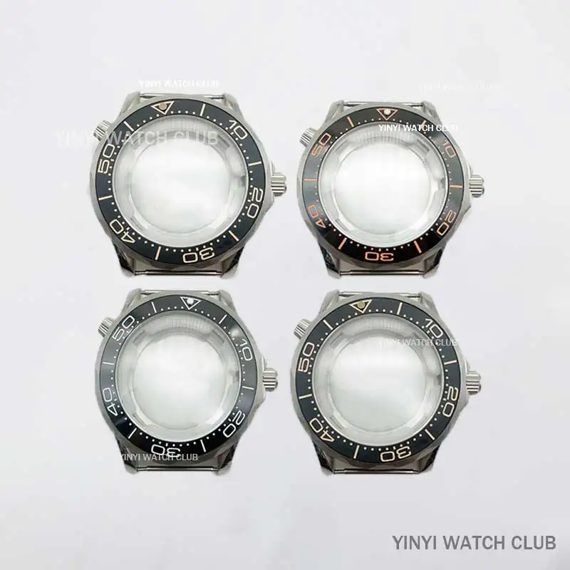 

41.5mm Watch Case Sliver Black Diving watch case for omega seamaster fit ETA2836 Miyota 8215 Mingzhu dg2813 Movements ﻿