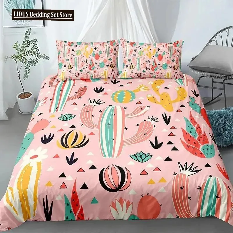 Cactus Duvet Cover Set Exotic Plant Prickly Pear Succulents Bedding Set Kids Teens I Love Cactus King Size Polyester Quilt Cover