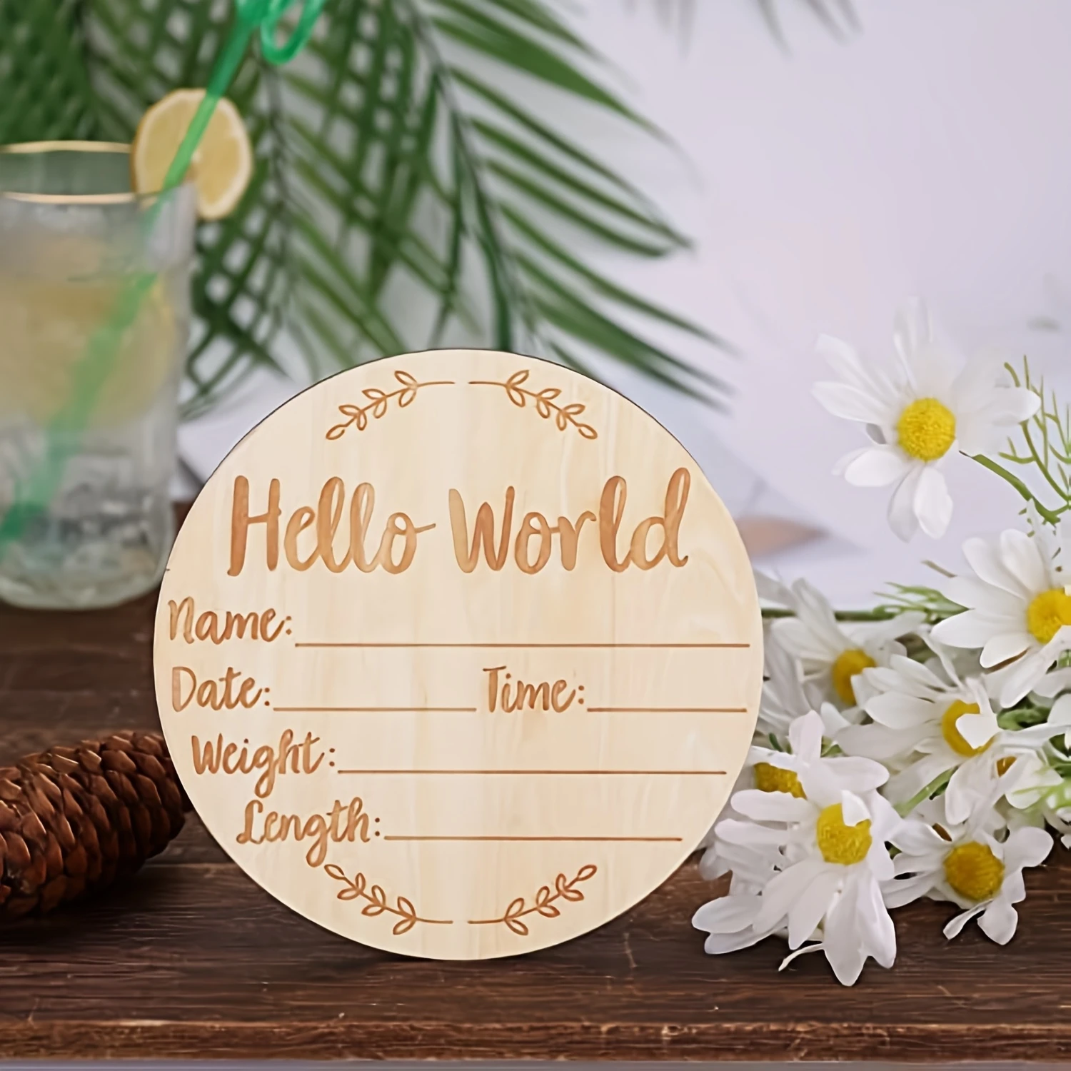 1pc Newborn Announcement Sign Hello World Newborn Welcome Sign New Baby Announcement Wooden Plaque Sign Newborn Welcome Card
