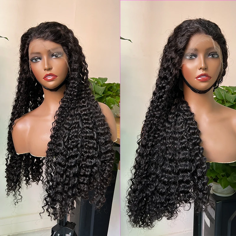 Super Double Drawn Deep Wave Human Hair Wig 100% Raw Unprocessed Human Hair Pre Plucked 13x4HD Lace Closure Wig Full & Thick End