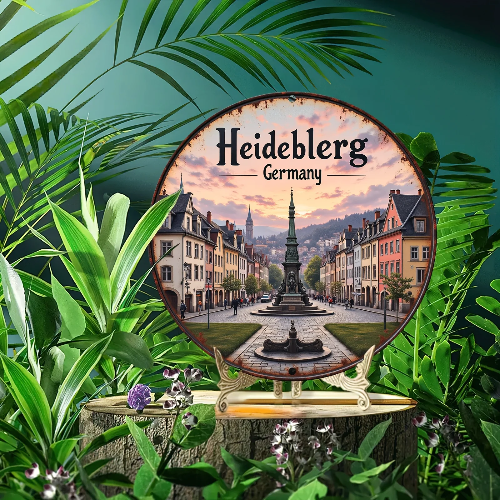 CIFBUY Vintage Heidelberg Germany Town Landscape Aluminum Metal Wall Art,Waterproof Durable Sign,Decor for Home Office Living