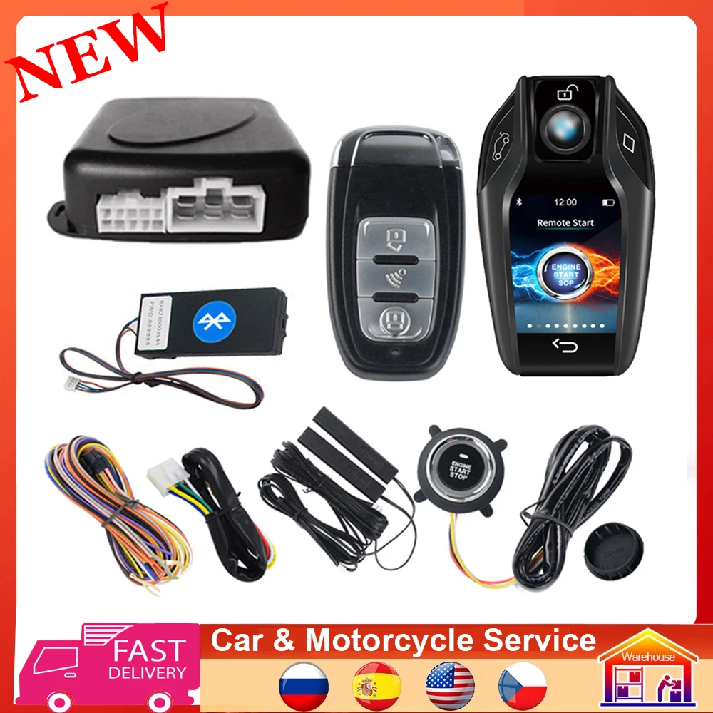 New Remote Start Stop Engine Car Keyless Entry Start for Cars LCD Smart Key Central Lock Alarm BT APP Cardot APP Auto Starter