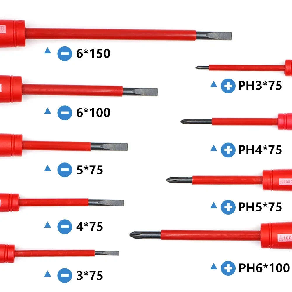 9PCS Kit Electrician High Precision CR-V 1000V Multi Bit Flat Phillips Slotted Magnetic Insulated Screwdriver Hand Tool 1 Set