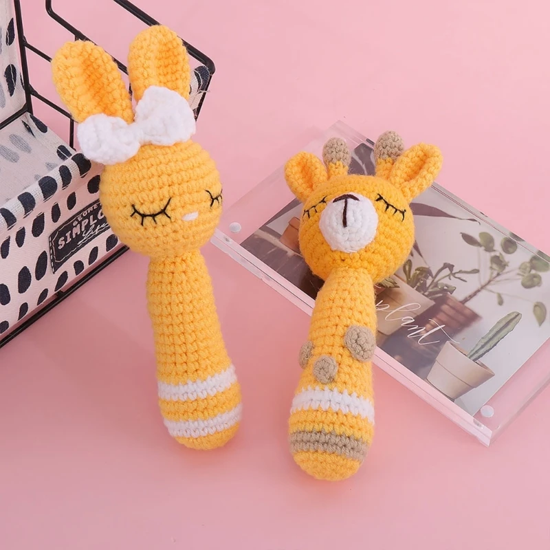 Baby Animal Knit Rattle Handmade Appease Toy Infant Educational Toy Photo Toy Drop shipping