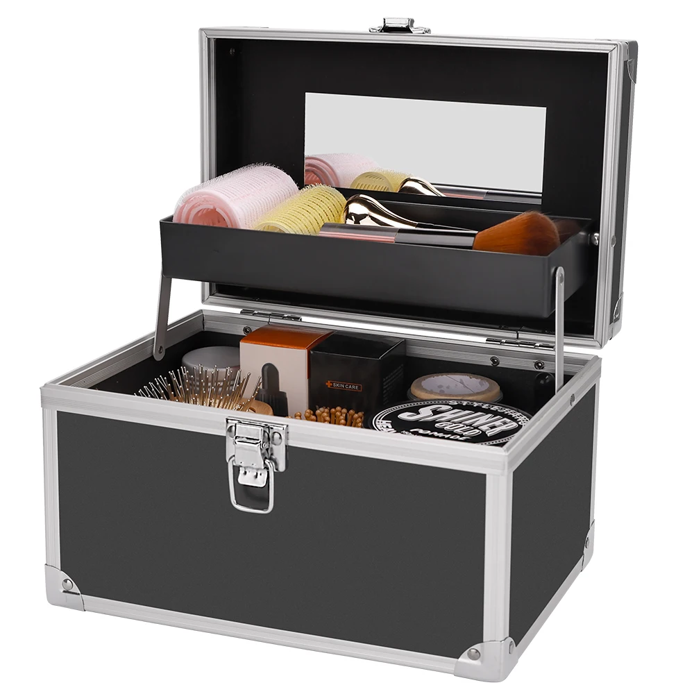 Large Capacity Cosmetic Nail Tools Storage Box with Lock Shockproof Beauty Box Hair Styling Tools Storage Suitcase Salon Toolbox