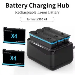 For Insta 360 X4 2500mAh Rechargeable Li-ion Battery,Amagisn Battery Charger 3 Slots Battery Charger For Insta360 X4 Accessories