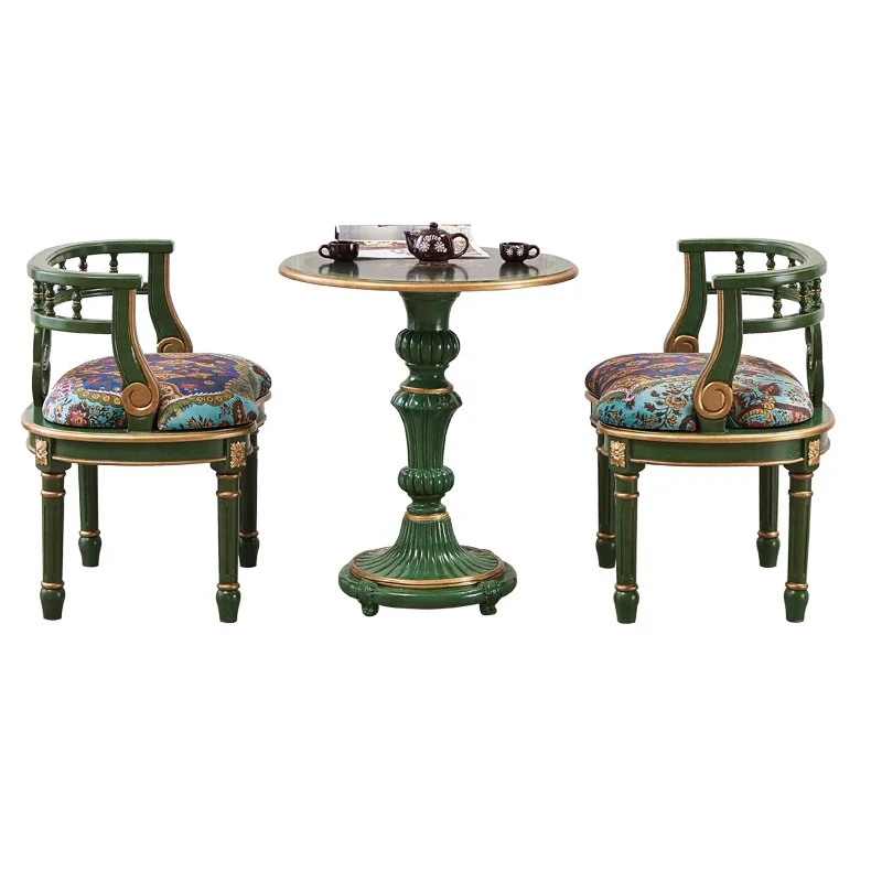 

Golden emerald negotiation table balcony small round table coffee table American solid wood single