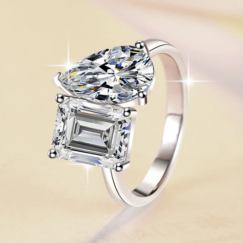 

Moissanite 3+3Carat Two-Stone Ring Women's PT950 Platinum - 3ct each plump stone, elegant symmetry, comfortable wear