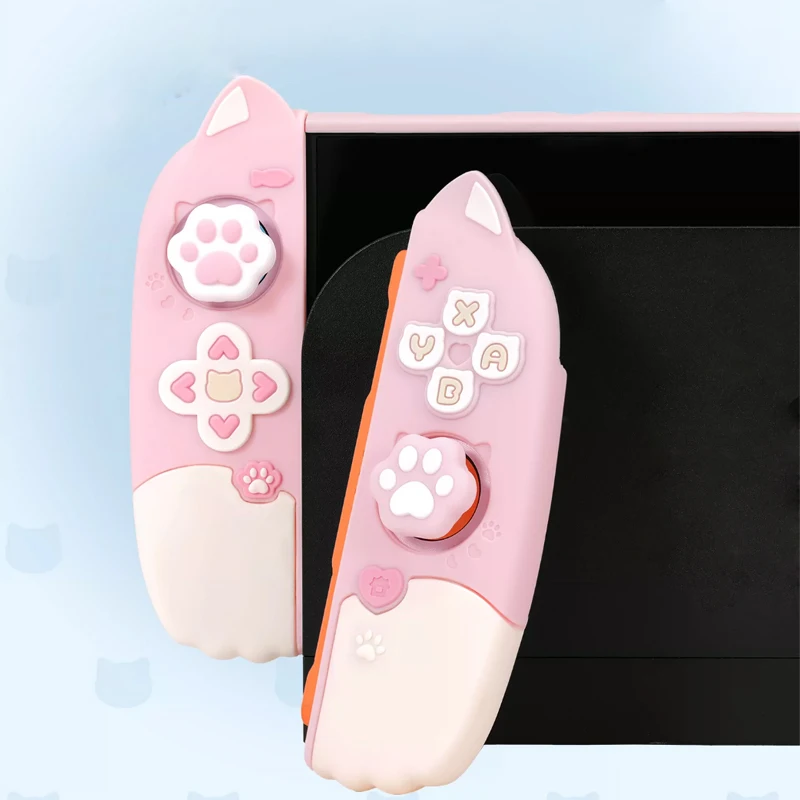 Cat Ear JOJO Back Case Shell Protector For Nintendo Switch 2 NS2 Thumb Stick Grip Cap ABXY Buttons Silicone Full Cover
