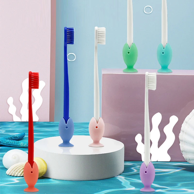 Tooth Brush Cover Caps Stand Cute Standing Portable Travel Toothbrush Head Cover Cute Fish Shape Silicone Suction Cup Toothbrush