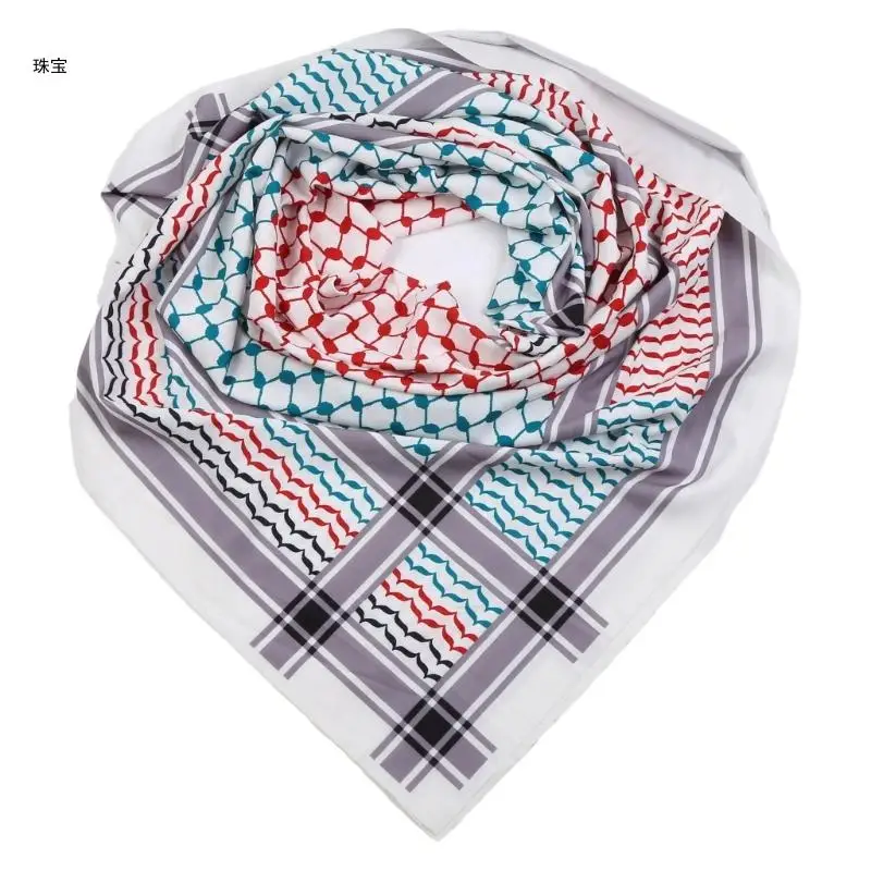 X5QE Mens Shemagh Scarves Keffiyeh Square Scarf Geometric Jacquard Arab Headscarf