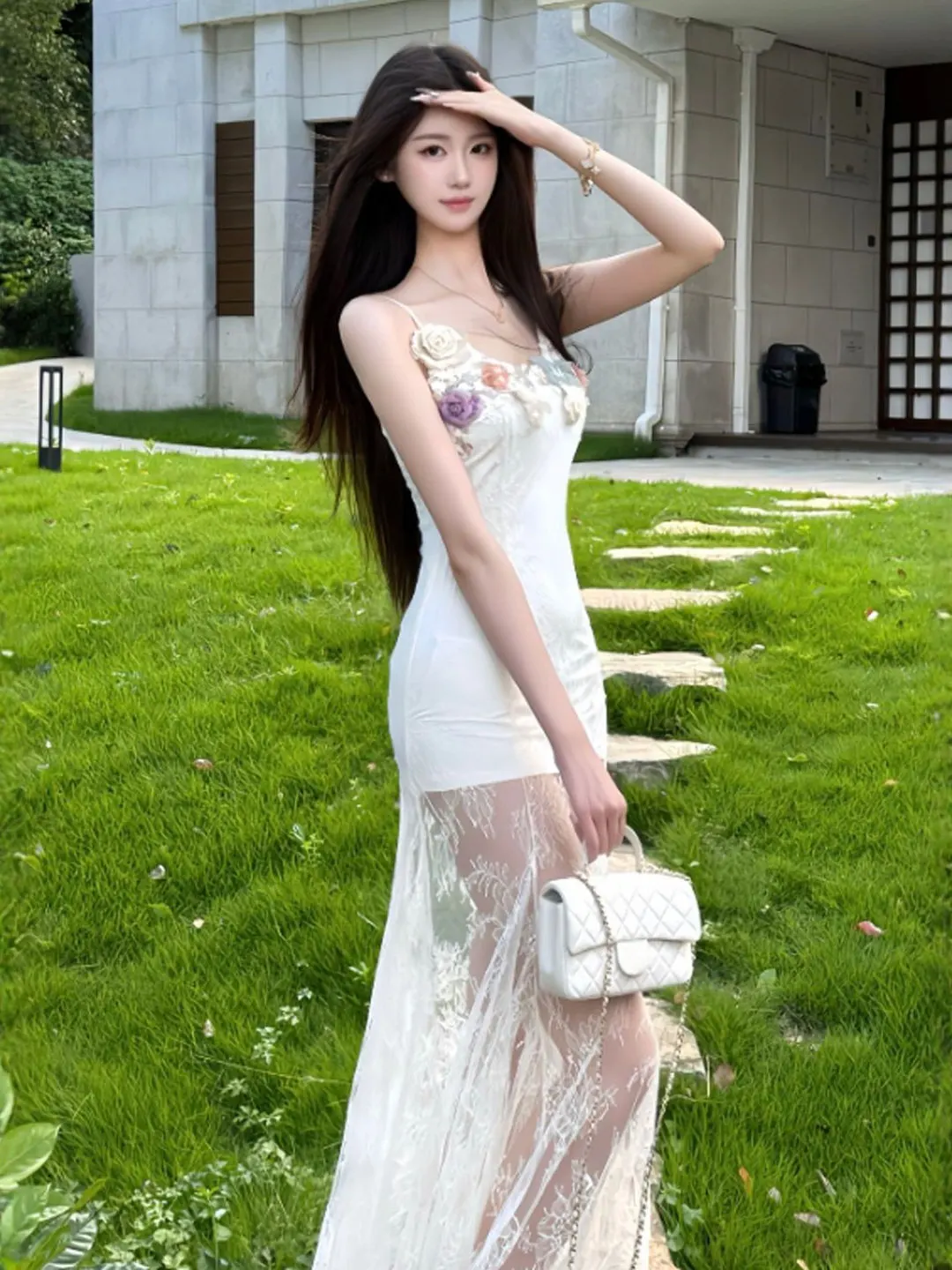 

Beachy Gentle Style V-Neck Floral Slim Fit Bodycon Fairy Skirt Summer Ladies Dress Cotton Soft Elastic No Sleeve Adjustable W...