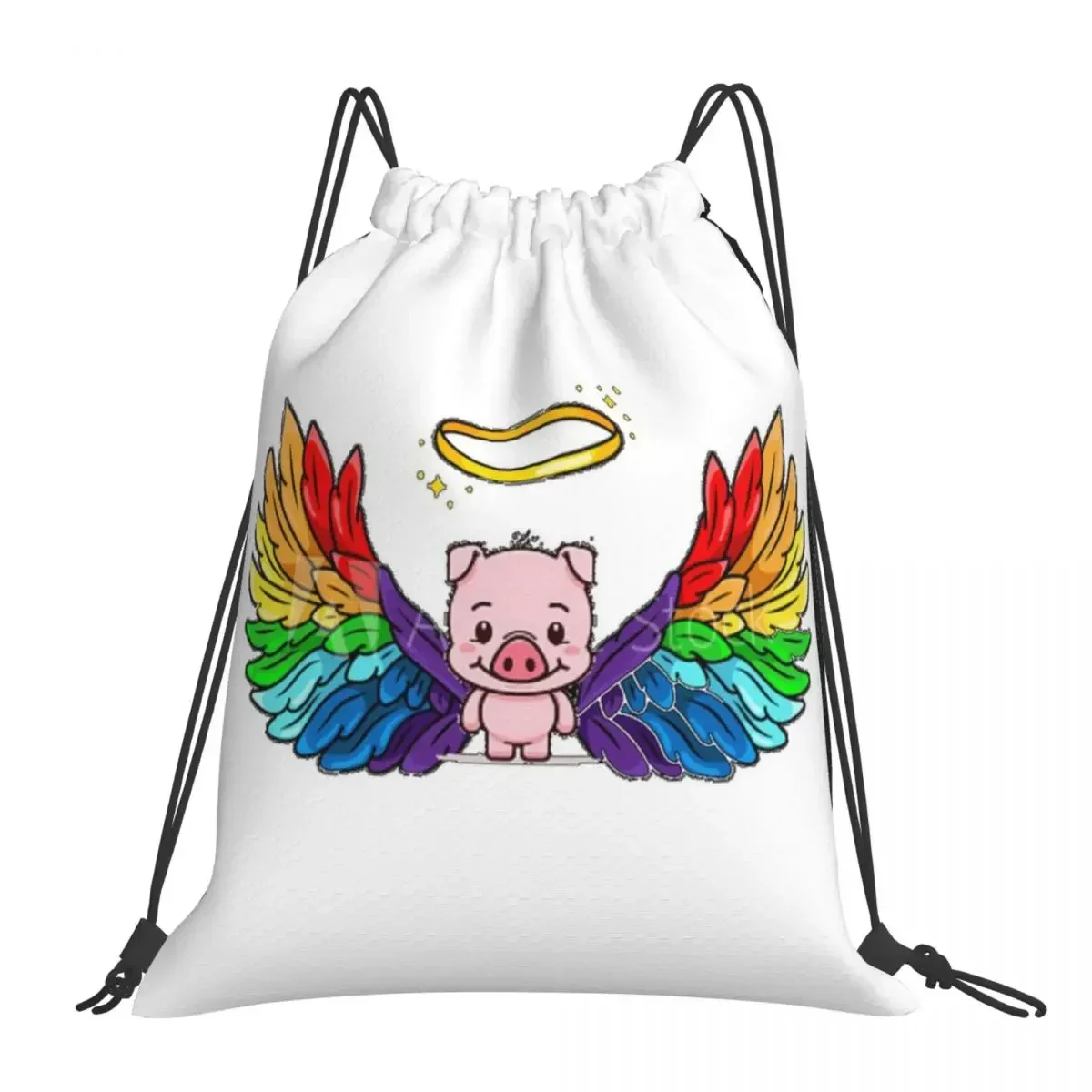 

Angel Pig Backpacks Fashion Portable Drawstring Bags Drawstring Bundle Pocket Sports Bag BookBag For Travel School