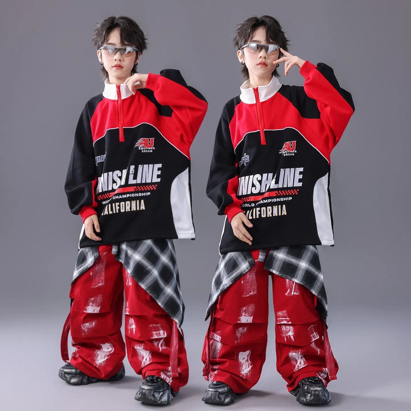 

2026 New Fashion Loose Hip Hop Jazz Dance Costumes Boys Streetwear Top Cargo Pants Practice Street Dance Wear Clothing DQL12448