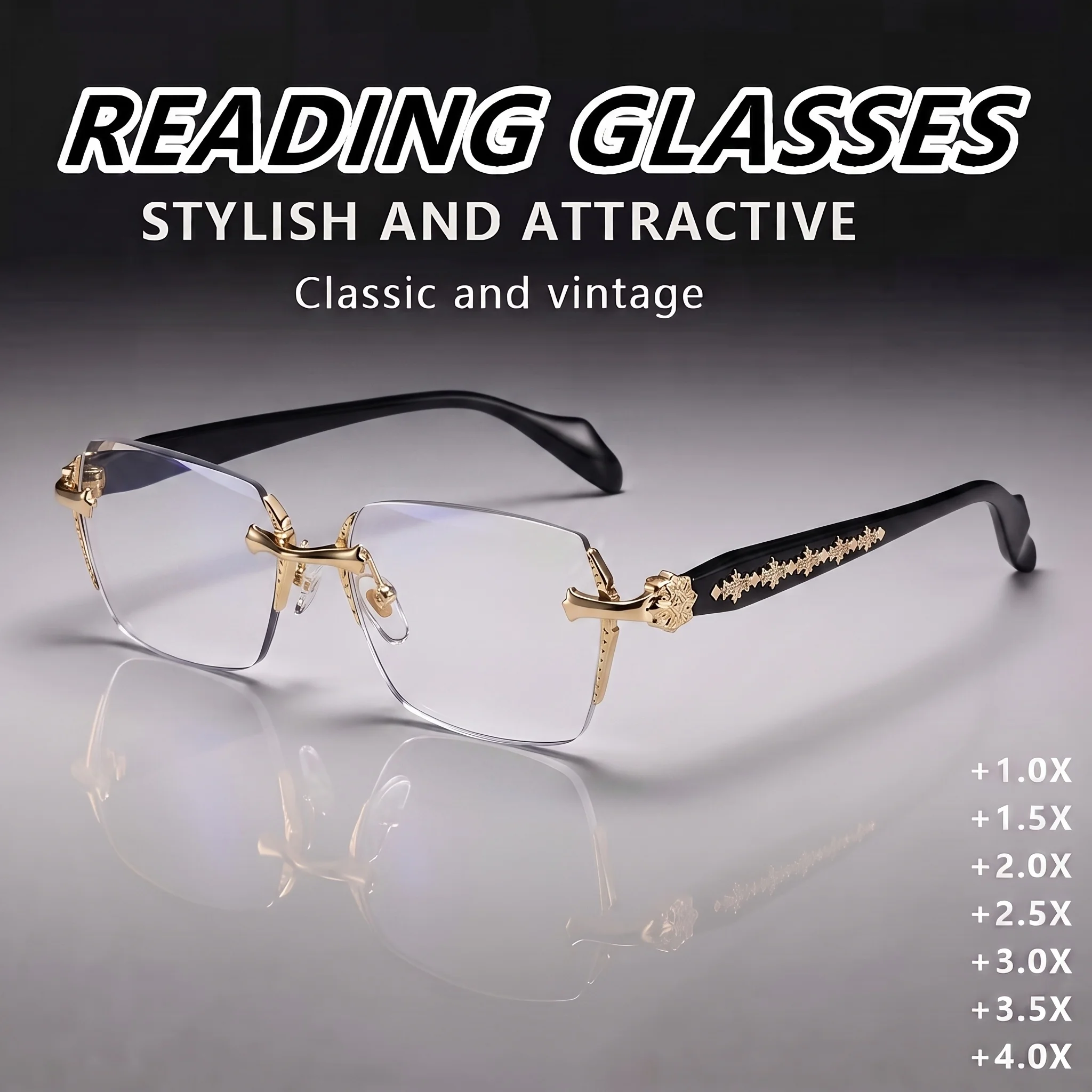 1Pcs Fashionable Square Frameless Classic Retro Business Hong Kong Style High-Definition Reading Glasses, High-End Youthful Artistic Ultra-Light Anti-Blue Light Presbyopia Glasses, Computer/Tv/Mobile Phone Reading Glasses, Stylish and Comfortable for Daily Wear