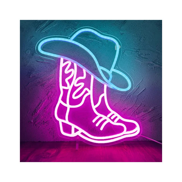 Pink Cowgirl Boots LED Indicator Neon USB Powered For Bedroom Game Room Men's Cave Party Wedding Christmas Birthday Gift