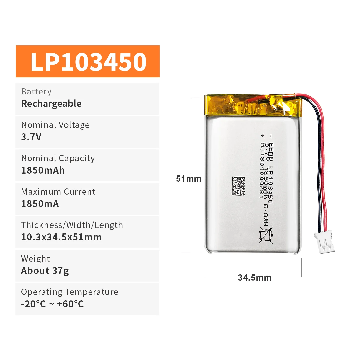 EEMB 1~10SZT 103450   Bateria 3,7 V 1850 mAh Akumulator litowo-polimerowy do urządzenia do masażu LP 103450