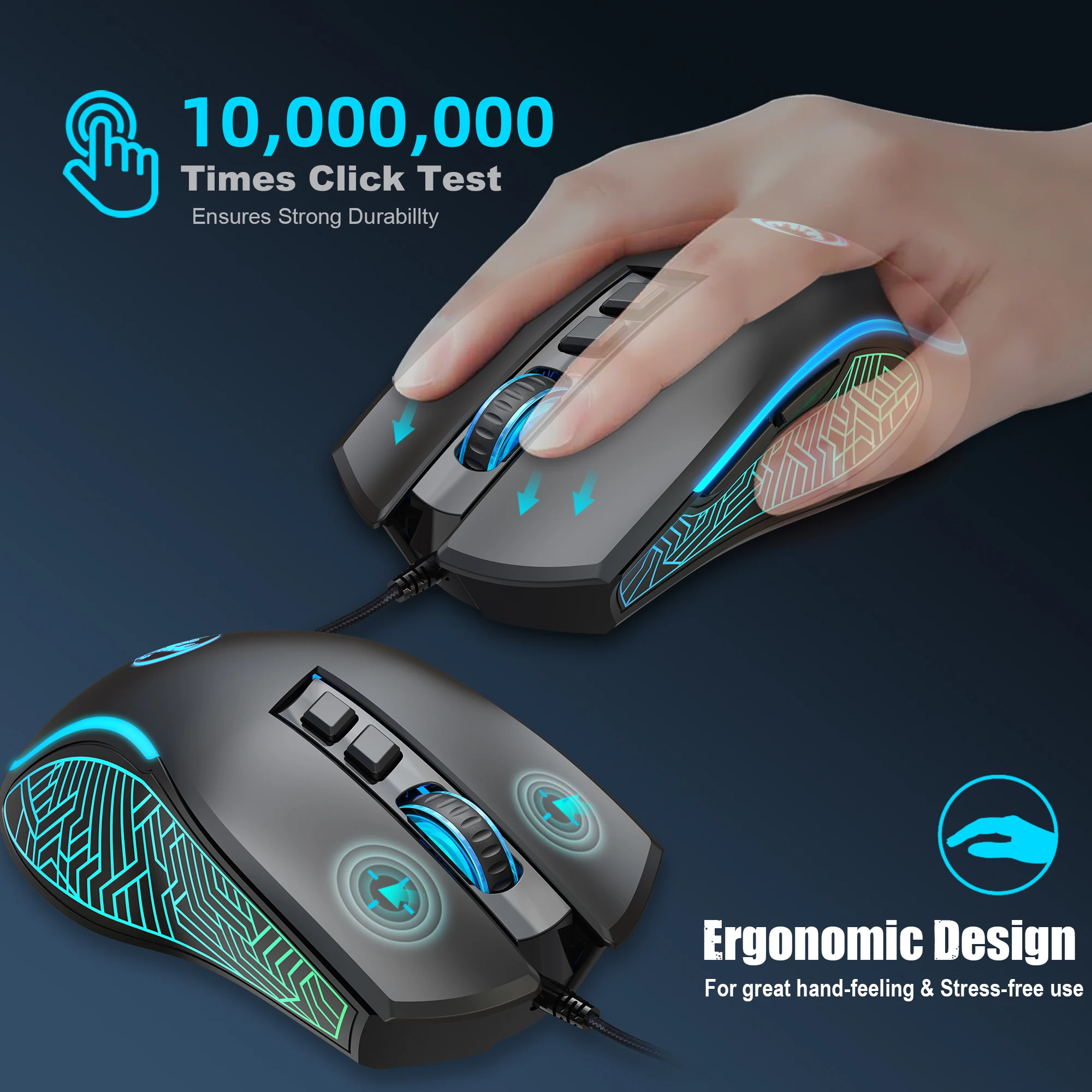 Popular choice HXSJ X100 ergonomic RGB backlit ABS 7D 3600DPI adjustable optical wired gaming mouse for laptop game image 4