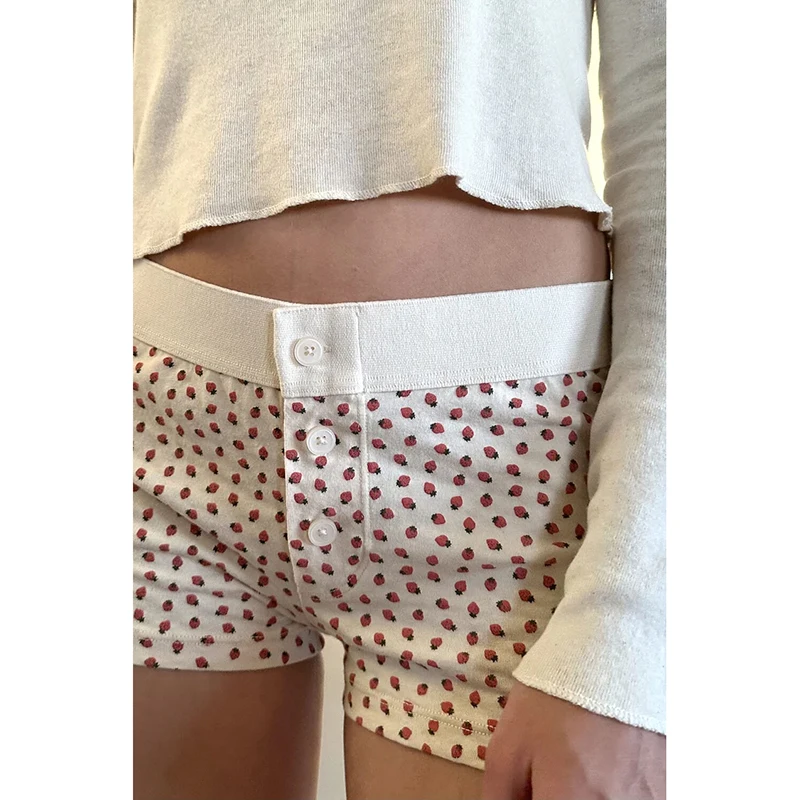 Darlingaga Sweet Strawberry Printed Skinny Low Rise Summer Shorts Coquette Clothes Women's Hotpants Short Korean Homewear Bottom