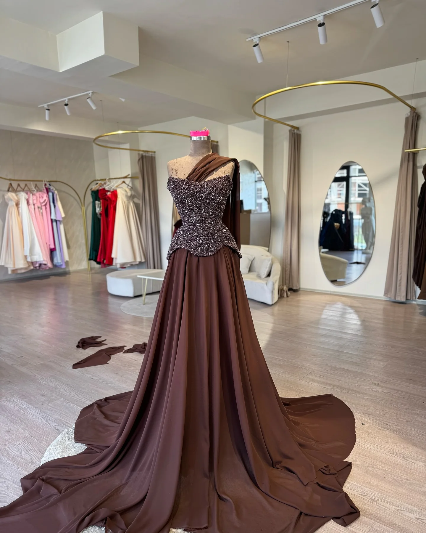 A Line Shiny Evening Dresses for Women One Shoulder Sleeveless Prom Gowns for Party Wear Customized Stain Formal Robes de Soriee