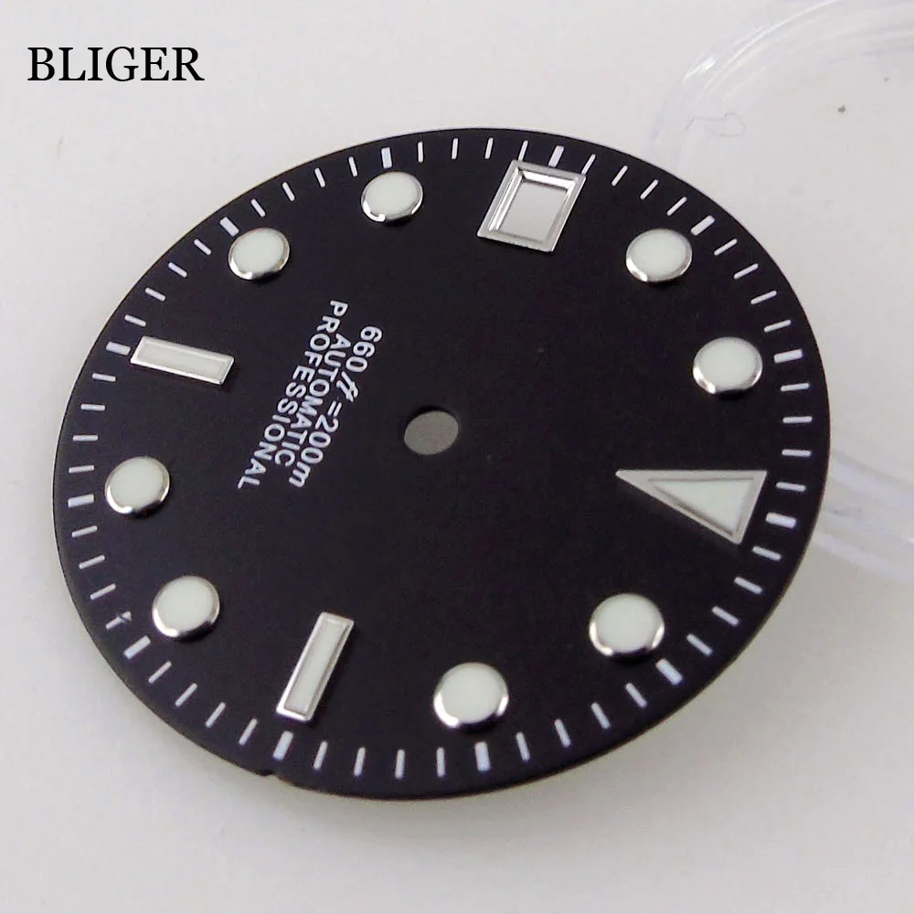 BLIGER 29mm Watch Dial Face Luminous Fit For NH35 NH35A Movement 9 o\'clock Crown Left Handed Watch Case Blue/Green/Orange