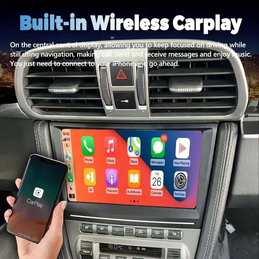 Pantalla Android de 8 pulgadas para Porsche 911 997 Boxster Cayman 987 estéreo Radio de coche reproductor de vídeo Multimedia navegación GPS Carplay Auto