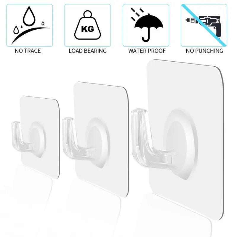 100-1PCS Adhesive Plastic Clear Multifunction Utility Hooks Transparent Hook Drill Freed Wall Easy Use Waterproof Key Wall Hooks