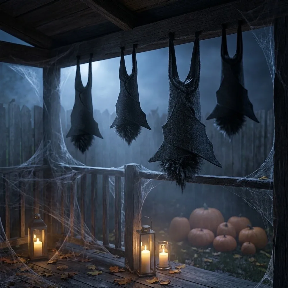 4 Pack Bat Ornaments for Halloween Decor Spooky Silhouette Hanging Accents Compatible with Party and Event Use