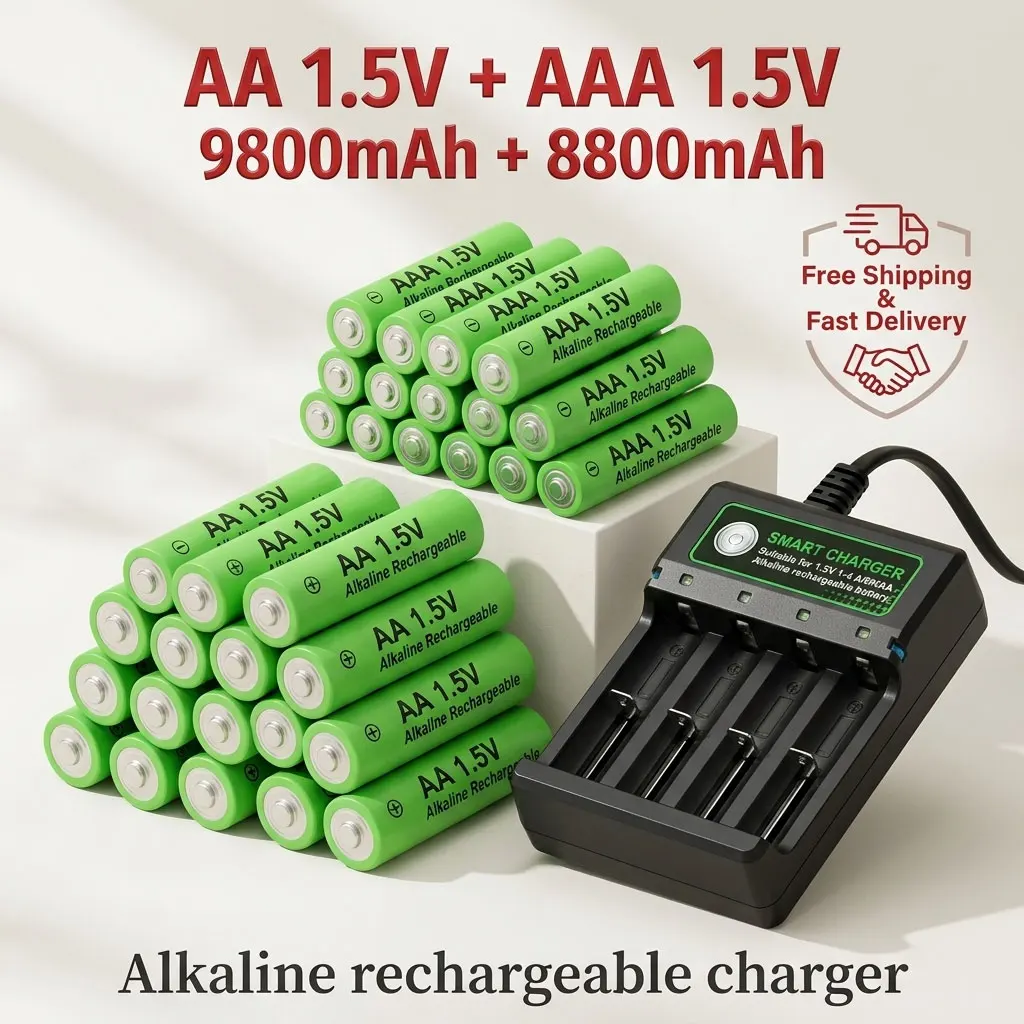 

Original 1.5V AA 9800mAh & AAA 8800mAh Rechargeable Battery with Charger for Clock Radio Camera Game Player